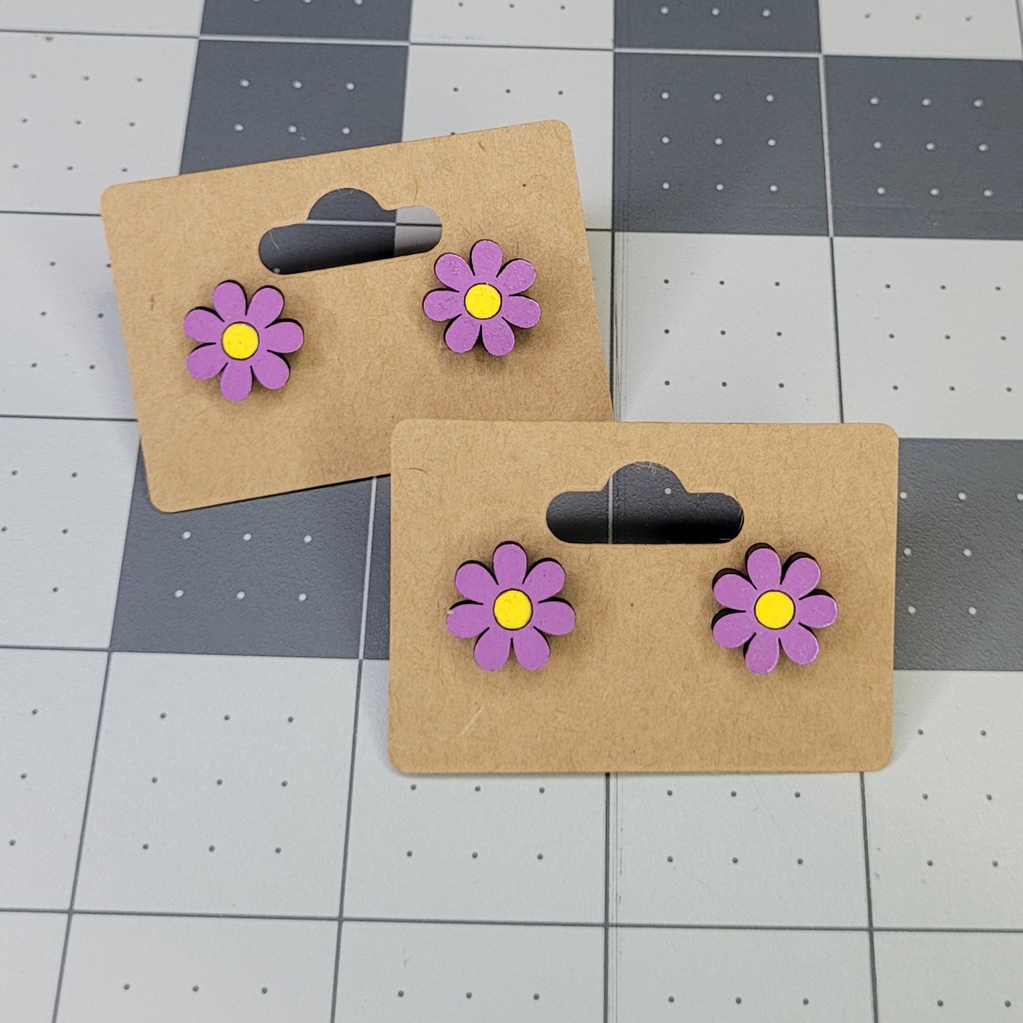 Purple Flower Earrings - 0.6in